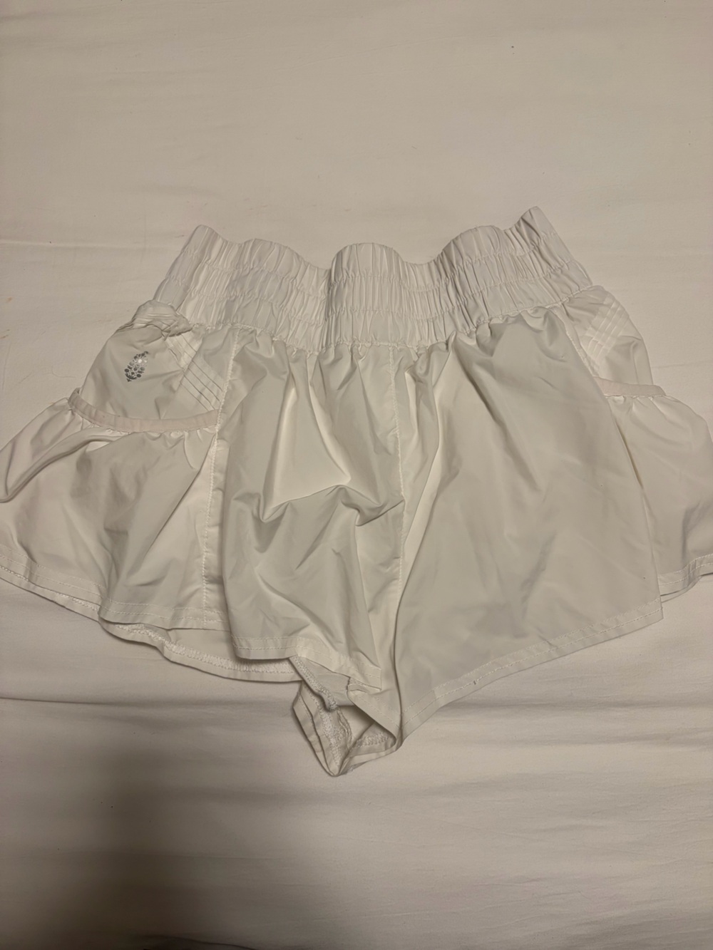 FP Movement by Free People White Mini Skirt with Ruffle Elastic Waist